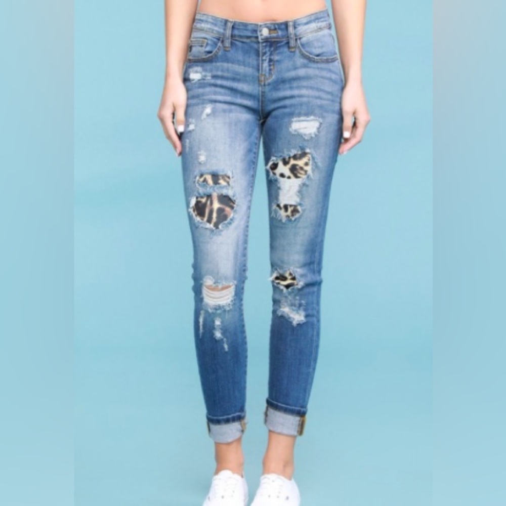 Judy Blue Workin' It Leopard Patch Skinny Jeans